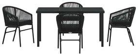 Conjunto de jantar de jardim de 5 peças - Rattan polido chique em pret