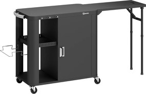 Outsunny Servente de Jardim Carrinho de Churrasco sobre Rodas com Mesa Lateral Dobrável Armário Prateleiras 166x54x88 cm Preto | Aosom Portugal
