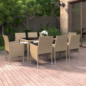 vidaXL 9 pcs conjunto de jantar para jardim vime PE bege