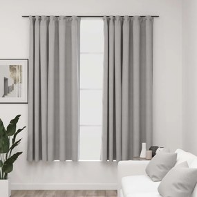 Cortinas opacas aspeto linho c/ ganchos 2pcs 140x175cm cinzento