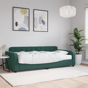 Sofá-cama com colchão 90x200 cm veludo verde-escuro