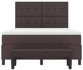 Cama Box Spring com Colchão &amp; Banco Marrom Escuro 140x200 cm Tecido