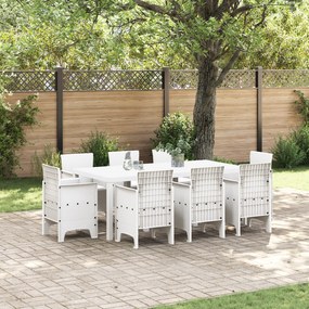 vidaXL Conjunto de Jantar de 9 Peças com Almofadas Branco Rattan Sintético
