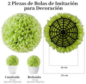 Conjunto de 2 bolas de plantas artificiais 28 CM Bolas decorativas Decoração interior e exterior com proteção solar Verde
