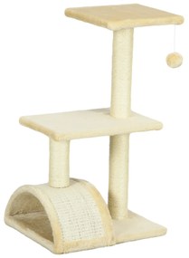 PawHut Arranhador Gatos 3 Níveis Poste Sisal Placa Arranhar Bola Suspensa Confortável 40x35x72 cm Creme | Aosom Portugal