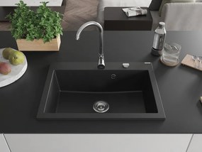Mexen Elix lava-louça de granito de 1 bacia 700 x 500 mm, preto, sifão cromado - 6526701005-77