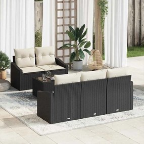 vidaXL Conjunto de Sofás com almofada 6 pcs Preto e Creme vime PE