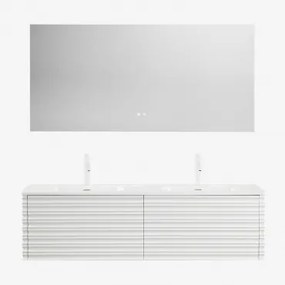 Conjunto De Móveis De Banheiro Em Madeira Noura Com Pias Integradas Branco & Retangular Led E Anti-embaciamento 160x75 Cm Jorvi & 2 X - Sklum