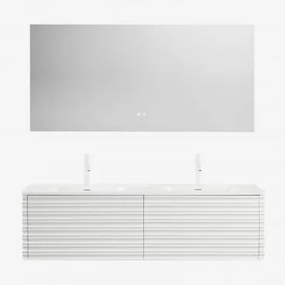 Conjunto De Móvel De Casa De Banho Suspenso 160x50 Cm Em Madeira Com Lavatórios Integrados Noura Branco & Retangular Led E - Sklum