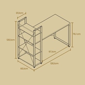 Secretária com prateleira 56,1 x 120,1 x 120,1 cm castanho-preto