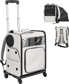 Saco de Transporte para Gatos, 34 x 28 x 43 cm, Conversível em Trolley e Mochila, Cinzento