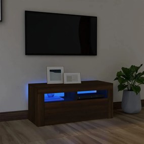 vidaXL Móvel de TV com luzes LED 90x35x40 cm carvalho castanho