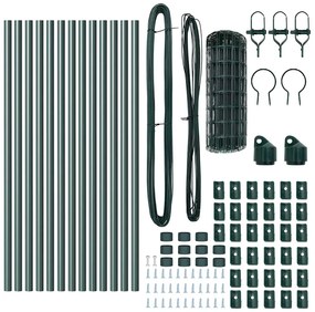 Cerca Euro com 13 postes, 0,6 x 25m, aço galvanizado verde