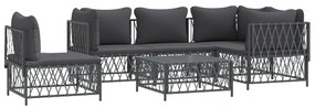 6 pcs conjunto lounge de jardim com almofadões aço antracite