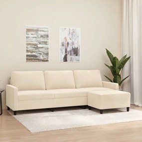 vidaXL Sofá de 3 lugares com apoio de pés 210 cm veludo cor creme