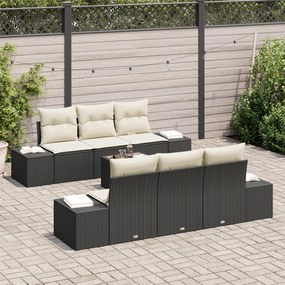 Conjunto de Sofá de Jardim com 7 Peças e Almofadas Preto de Rattan