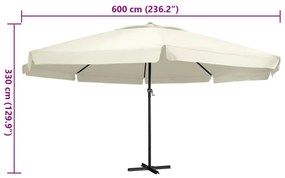 Guarda-sol de jardim c/ poste alumínio 600 cm branco areia