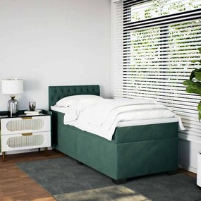 Cama com Molas/Colchão e Luzes Led - 80x200 cm - Veludo Verde-escuro