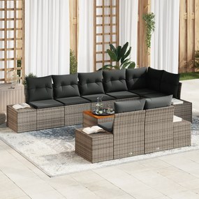 vidaXL Conjunto de Sofás de Jardim 9 Peças com Almofadas Cinza Rattan PE Acácia
