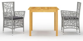 3 pcs conjunto de jantar para jardim cinzento