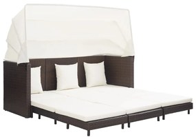 vidaXL Espreguiçadeira extensível 3 lugares com toldo vime PE castanho