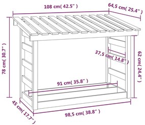 Suporte para lenha 108x64,5x78 cm pinho maciço branco