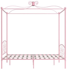 Estrutura de cama com dossel 140x200 cm metal cor-de-rosa