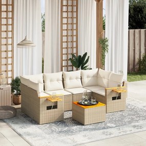 vidaXL 7 pcs conjunto de sofás p/ jardim com almofadões vime PE bege