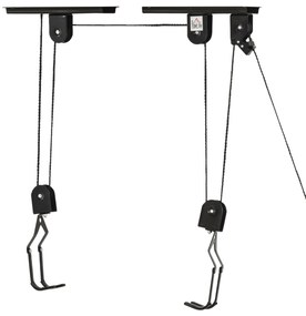 HOMCOM Suporte de bicicletas de teto Roldanas Cordas Altura Ajustável25,1x 8,7x 1,5 cm carga 20kg