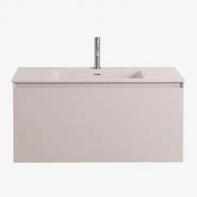 Conjunto De Móvel De Casa De Banho Suspenso Em Madeira Com Lavatório Integrado Macrae Crema Linho & Sem Espelho & - Sklum