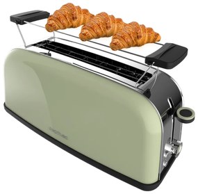 Torradeira vertical Toastin' time 850 Green Long de aço com ranhura longa e suporte para pãezinhos