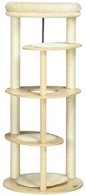 PawHut Árvore Arranhador para Gatos de Madeira com Múltiplas Plataformas Cama e Almofada Ø54x123,5 cm Carvalho
