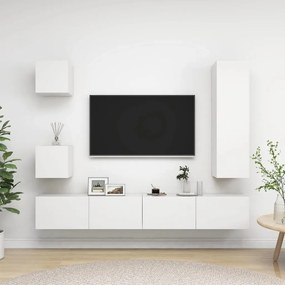 5 pcs conjunto de móveis de TV derivados de madeira branco