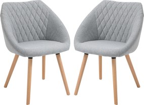 HOMCOM Conjunto de 2 Cadeiras para Mesa de Jantar Pés Afilados Madeira Faia Assento Encosto Apoios de Braço Ergonómicos Linho Cinza | Aosom Portugal