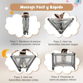 Berço e Centro de atividades bebés portátil 5 em 1 com berço de proteção, trocador de fraldas, colchão removível, 2 rodas, 110 x 78 x 78 cm, cinza