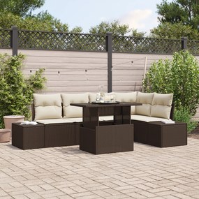 Conjunto de Sofá de Jardim com 6 Peças e Almofadas Castanho em Rattan