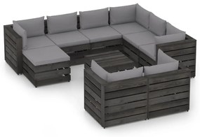 10pcs conj. lounge jardim + almofadões madeira impreg. cinzento