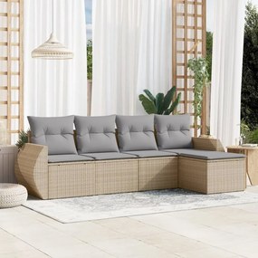 vidaXL 5 pcs conjunto de sofás p/ jardim com almofadões vime PE bege