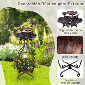 Conjunto Vintage de Banheira e Comedouro para Pássaros com Floreira com Pedestal e Luzes Solares Banheira Decorativa para Pássaros para Jardim - Bronz