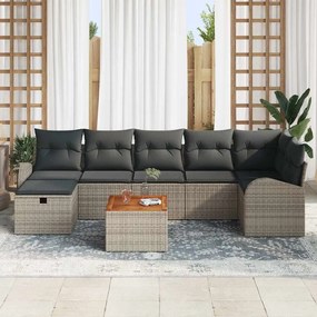 Conjunto de Sofá de Jardim de 8 Peças com Almofadas Cinzas de Rattan S