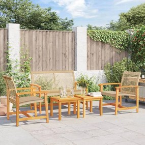vidaXL 5 pcs conj. lounge para jardim vime PE e madeira acácia bege