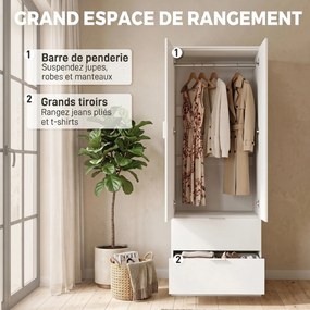 Guarda roupa, 60 x 47 x 180 cm, Com 2 Gavetas, Branco