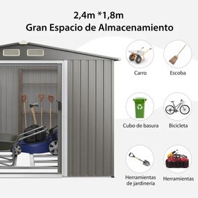 Abrigo de jardim Portas duplas e rampa para ferramentas 260 x 207 x 180 cm Cinzento escuro