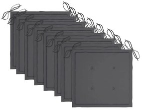 Cadeiras de jardim c/ almofadões antracite 8 pcs teca maciça