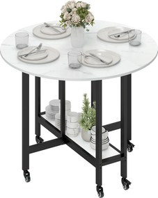 Mesa de Jantar Dobrável, 100 x 100 x 75 cm (CADEIRAS NÃO INCLUIDAS), com Rodas Bloqueáveis, Branco