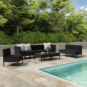 vidaXL 9 pcs conjunto lounge de jardim c/ almofadões vime PE preto