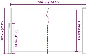 Toldo lateral retrátil para pátio 120x500 cm vermelho