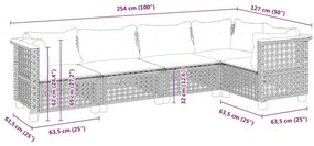 5 pcs conjunto sofás de jardim c/ almofadões vime PE cinzento