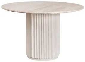 Mesa De Jantar Redonda Em Travertino E Madeira De Manga (ø120 Cm) Giselda Travertine - Sklum