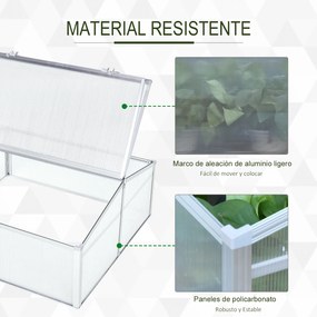 Outsunny Estufa de Jardim Alumínio Policarbonato Transparente Viveiro para Plantas Culturas 100x100x48 cm